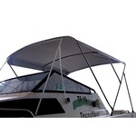 Bimini-Top Sport mit 3 Bögen in blau, montiert auf einer Flybridge